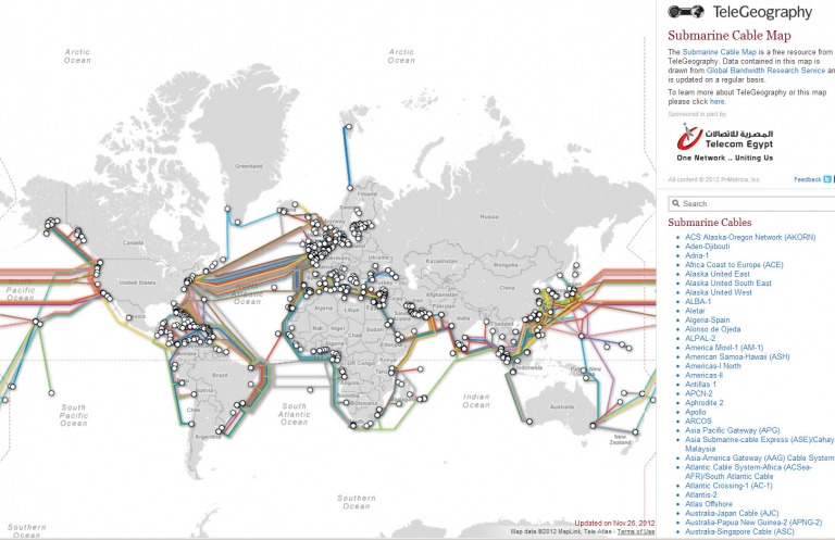 telegeography submarine cable map 2020